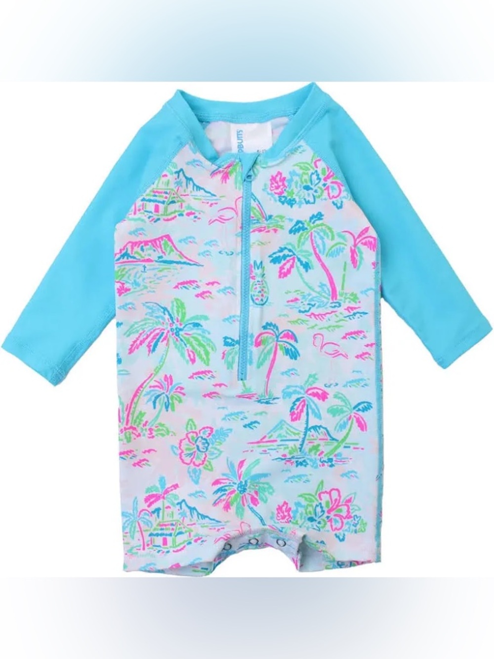 Rugged Butts Long Sleeve One Piece Rash Guard in Tropical Resort NWT